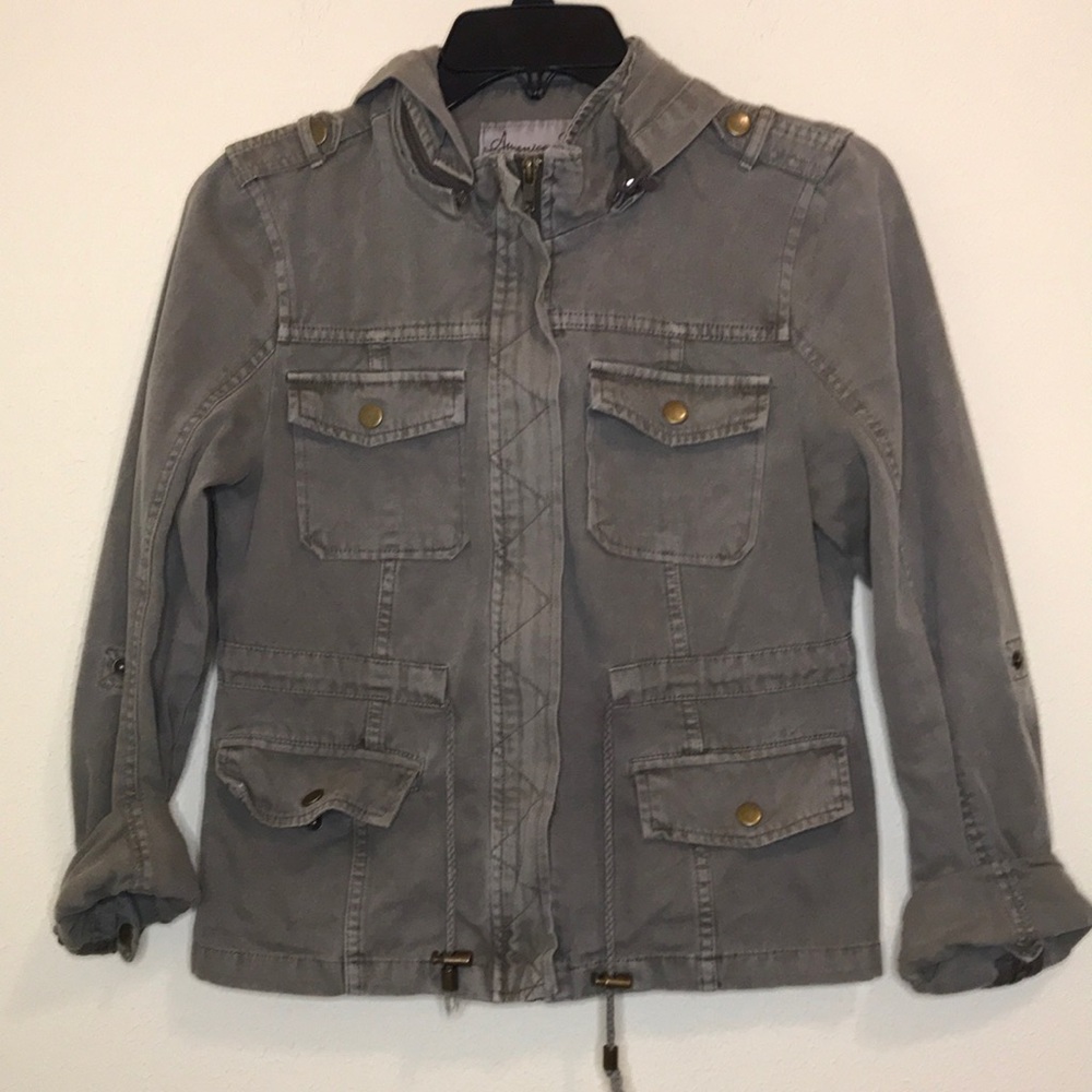 American Rag Gray Green Denim Jacket Size Small Slim Fit